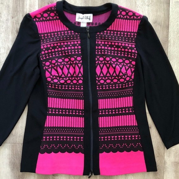 JOSEPH RIBKOFF, Black, Pink, Print, Full Zip, Jacket, Size 12, Nice Condition - Picture 6 of 12